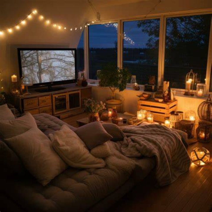 Cozy movie watching setup at home