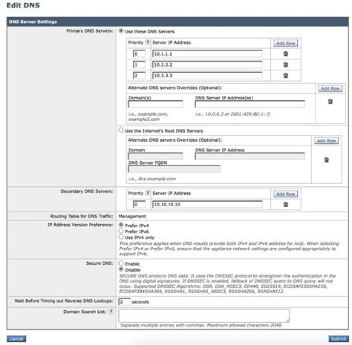 DNS configuration settings