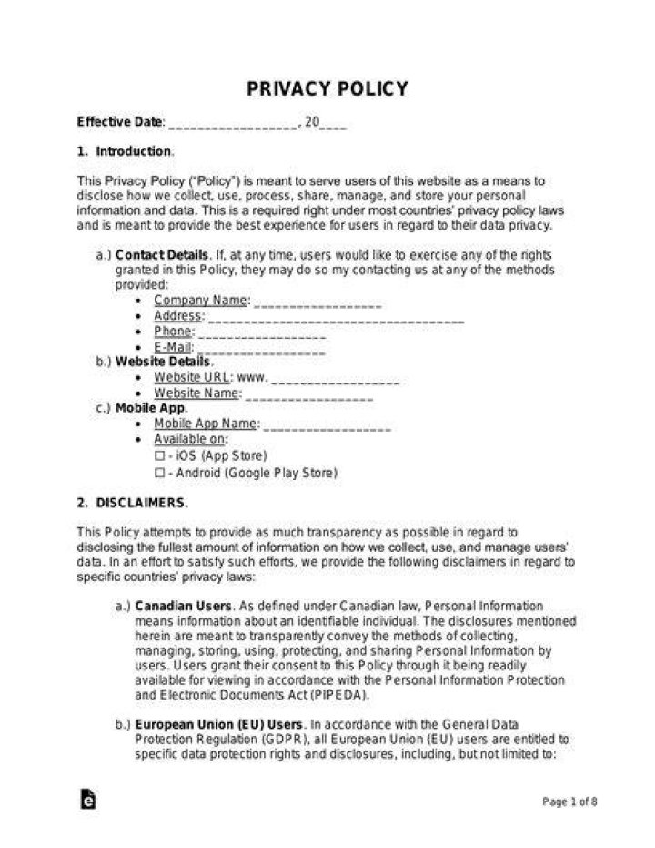Privacy policy transparency
